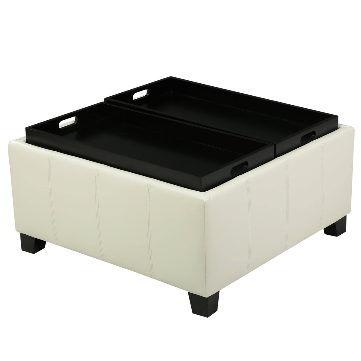 Red Leather Storage Ottoman L580