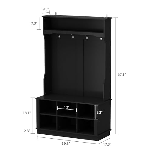 Grey Entryway Coat Rack with Storage Bench and Shoe Rack P6160