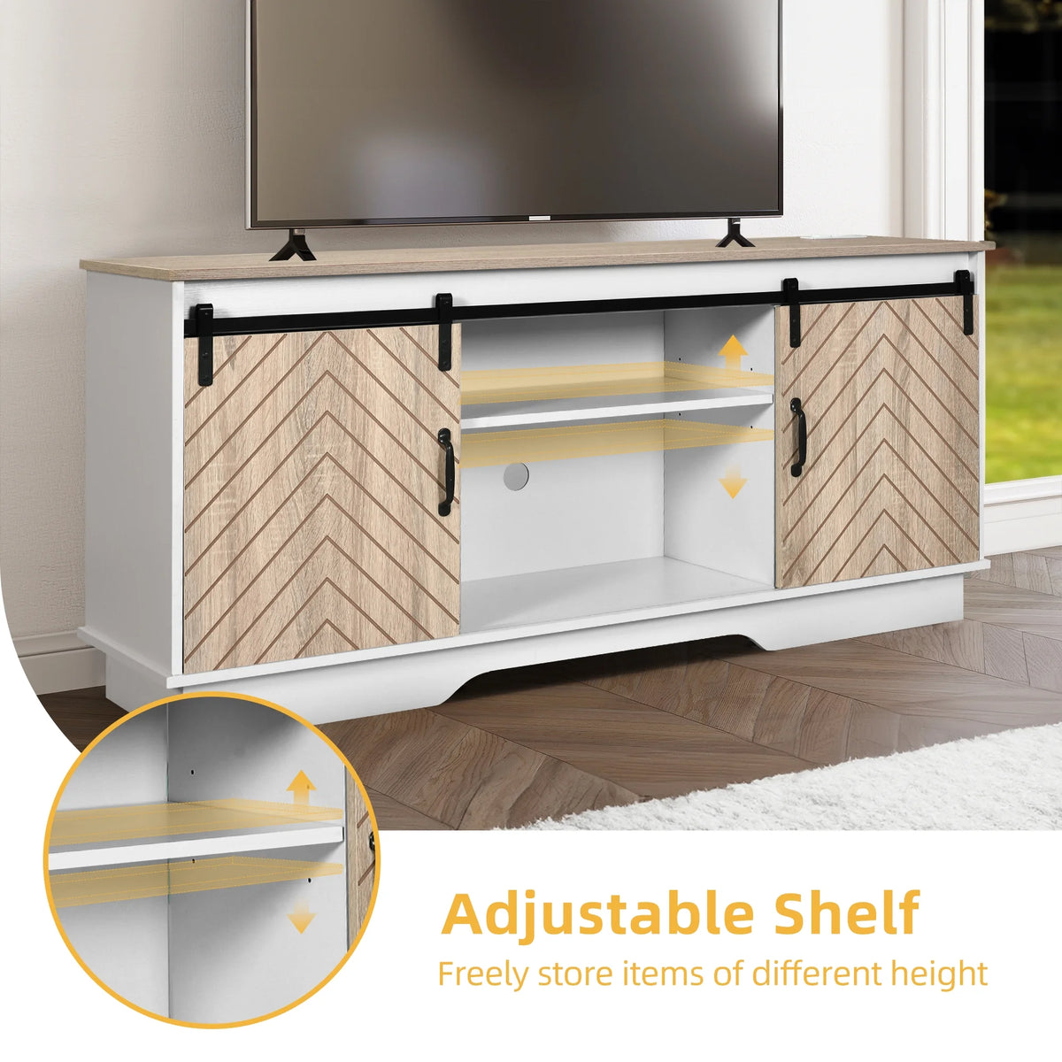 Oak Wood TV Stand with Outlets and USB Ports Y808341