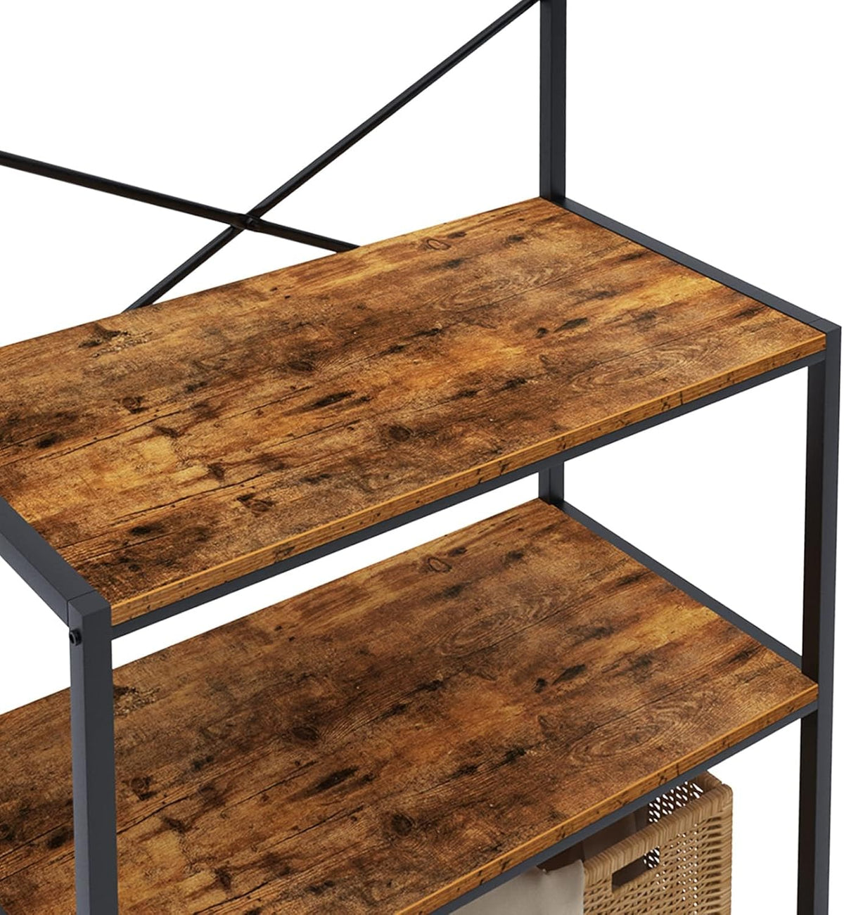 Rustic Brown 4-Tier Baker's Rack with 5 Hooks X56751