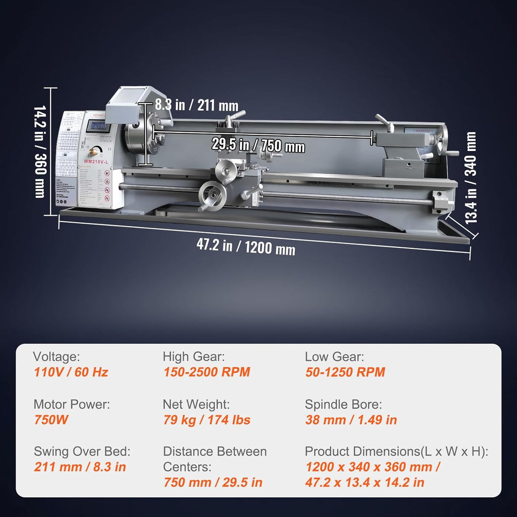 8.3'' x 29.5'' Benchtop Metal Lathe with Tool Box R505050