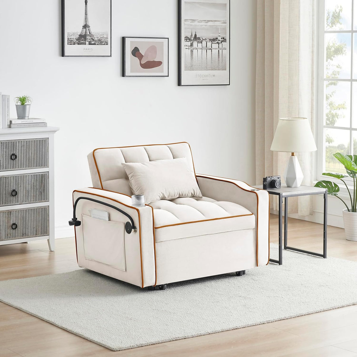 Twin Size Pull Out Sofa Bed Chair, Velvet Convertible Sleeper Chair Bed T667