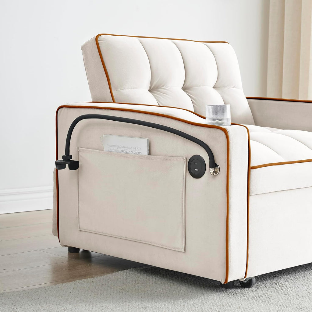 Twin Size Pull Out Sofa Bed Chair, Velvet Convertible Sleeper Chair Bed T667