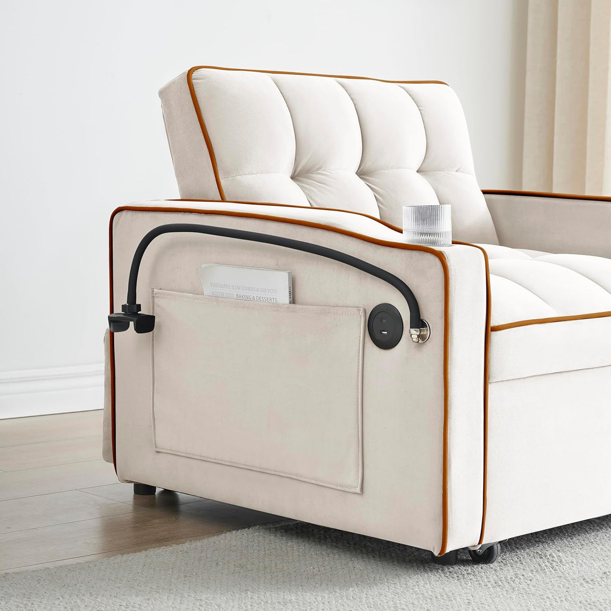 Twin Size Pull Out Sofa Bed Chair, Velvet Convertible Sleeper Chair Bed T667
