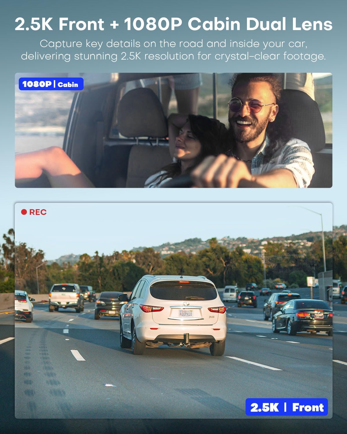 Dual 2.5K Dash Cam with Infrared Night Vision D848