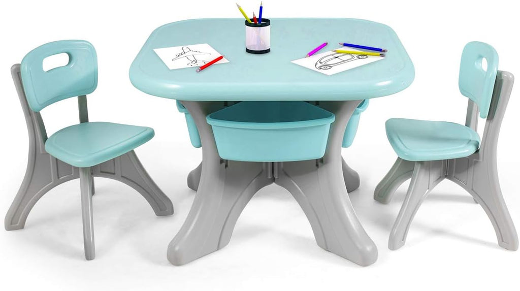 Kids Table and Chair Set, 3 Piece Activity Table with Toy Storage Bins, Green C68234