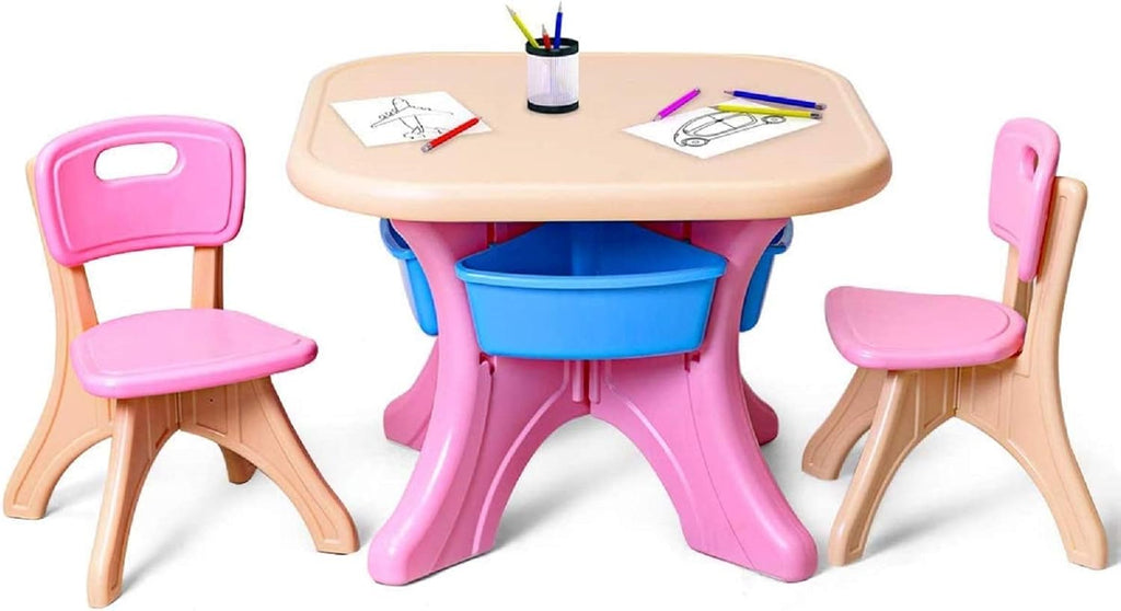 Kids Table and Chair Set, 3 Piece Activity Table with Toy Storage Bins, Green C68234
