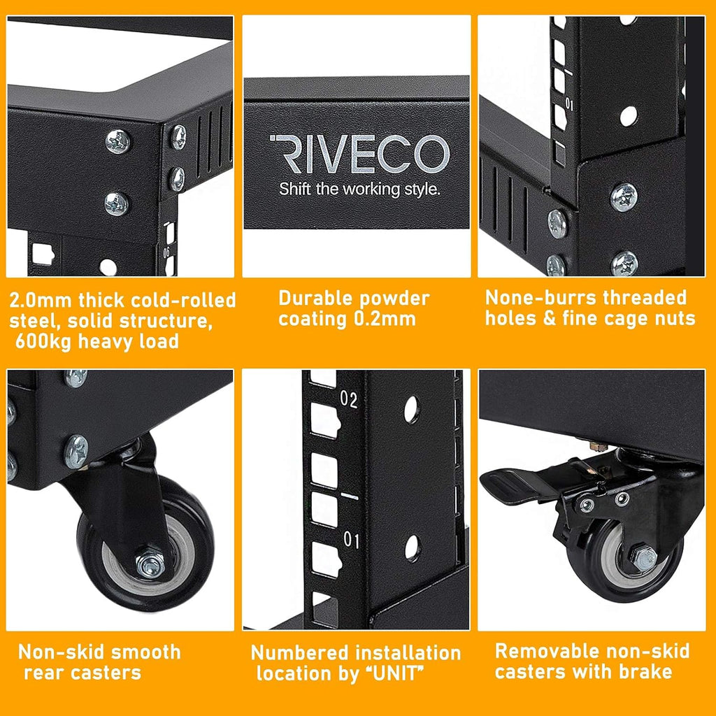 18U Open Frame Server Rack with Brake Casters Q288