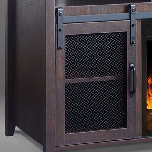 White Oak Fireplace TV Stand with Open Storage Shelves and Cabinets D34799