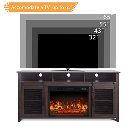White Oak Fireplace TV Stand with Open Storage Shelves and Cabinets D34799