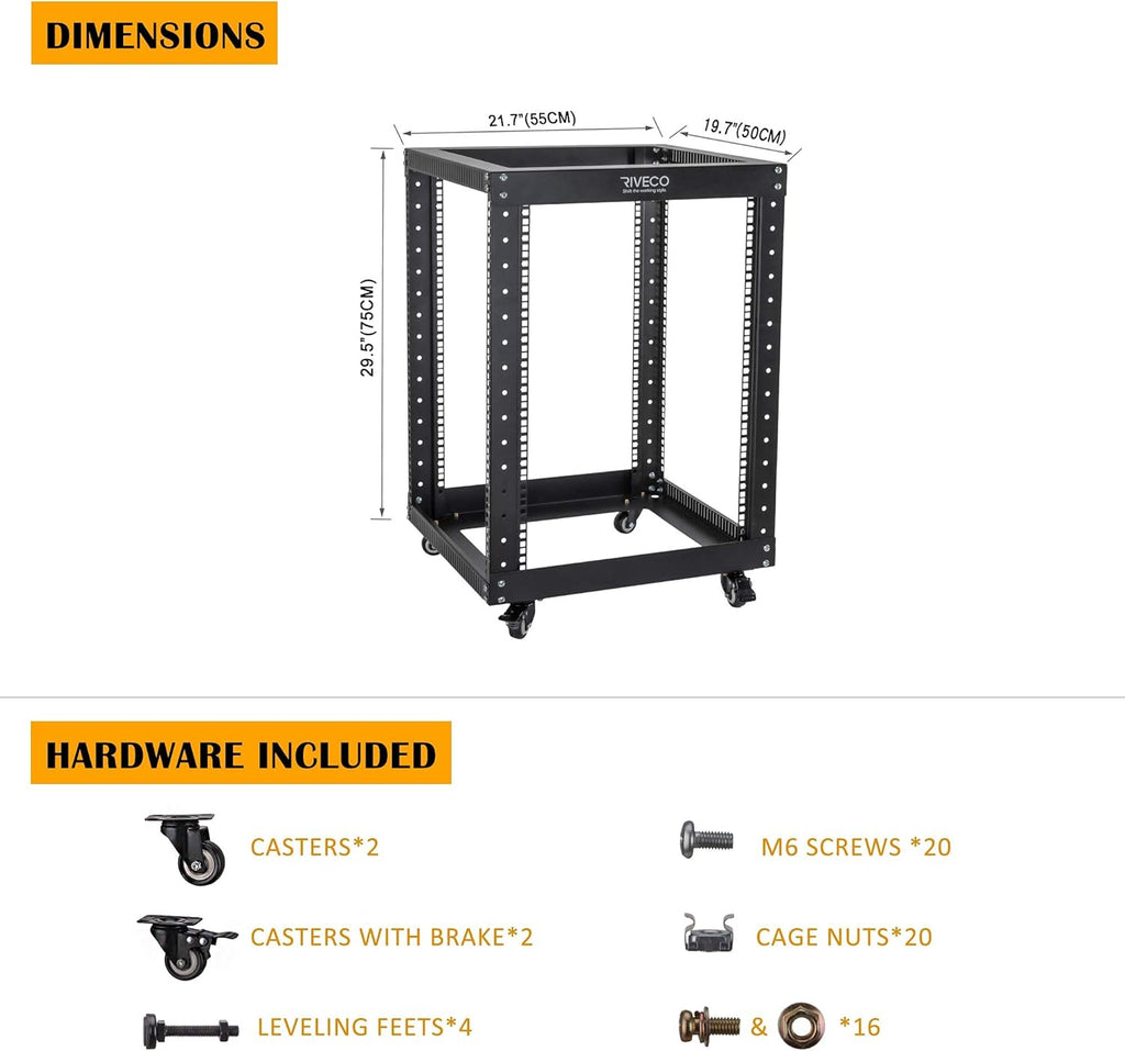 18U Open Frame Server Rack with Brake Casters Q288