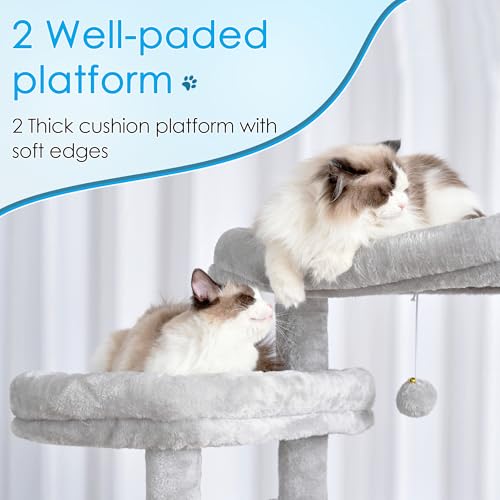 Light Gray 74 inches Multi-Level XL Cat Tree with Three Cat Condos and Two Top Decks G81476