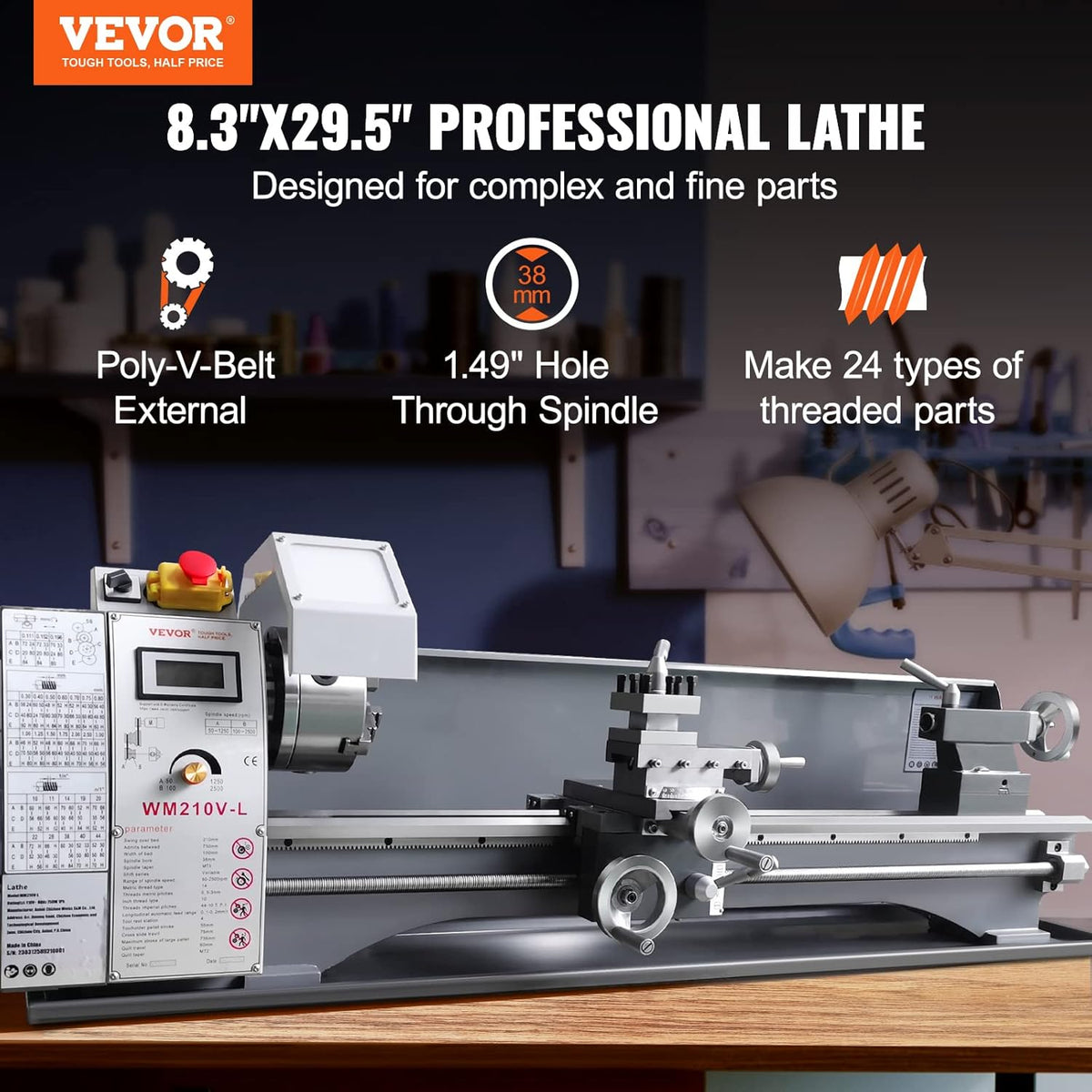 8.3'' x 29.5'' Benchtop Metal Lathe with Tool Box R505050