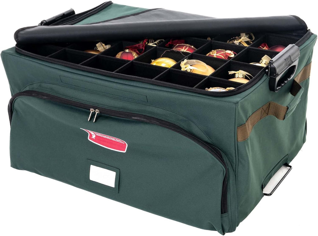 Green Christmas Ornament Storage Box with Dividers, Holds 72 Ornaments up to 4 Inches D73561