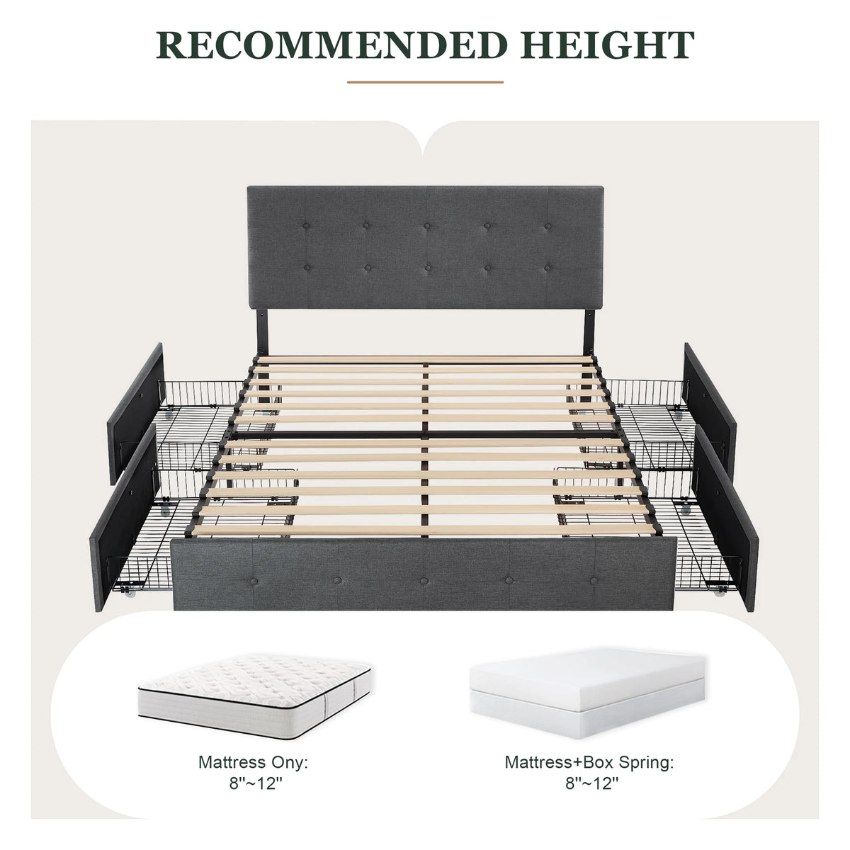 Queen Size Platform Bed Frame with Headboard and 4 Storage Drawers C73756