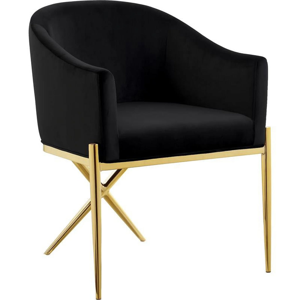 2 Piece Velvet Black Arm Chair Set with Gold Metal Legs R533657
