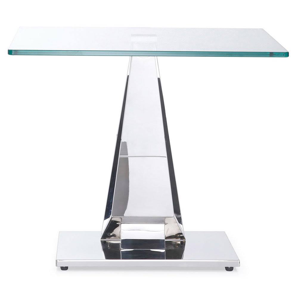 Clear Glass End Table with Polished Stainless Steel Base T59840
