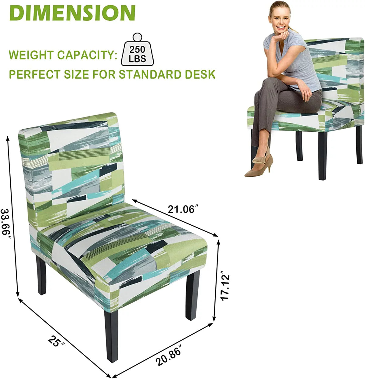 Green Fabric Armless Accent Chair U5122
