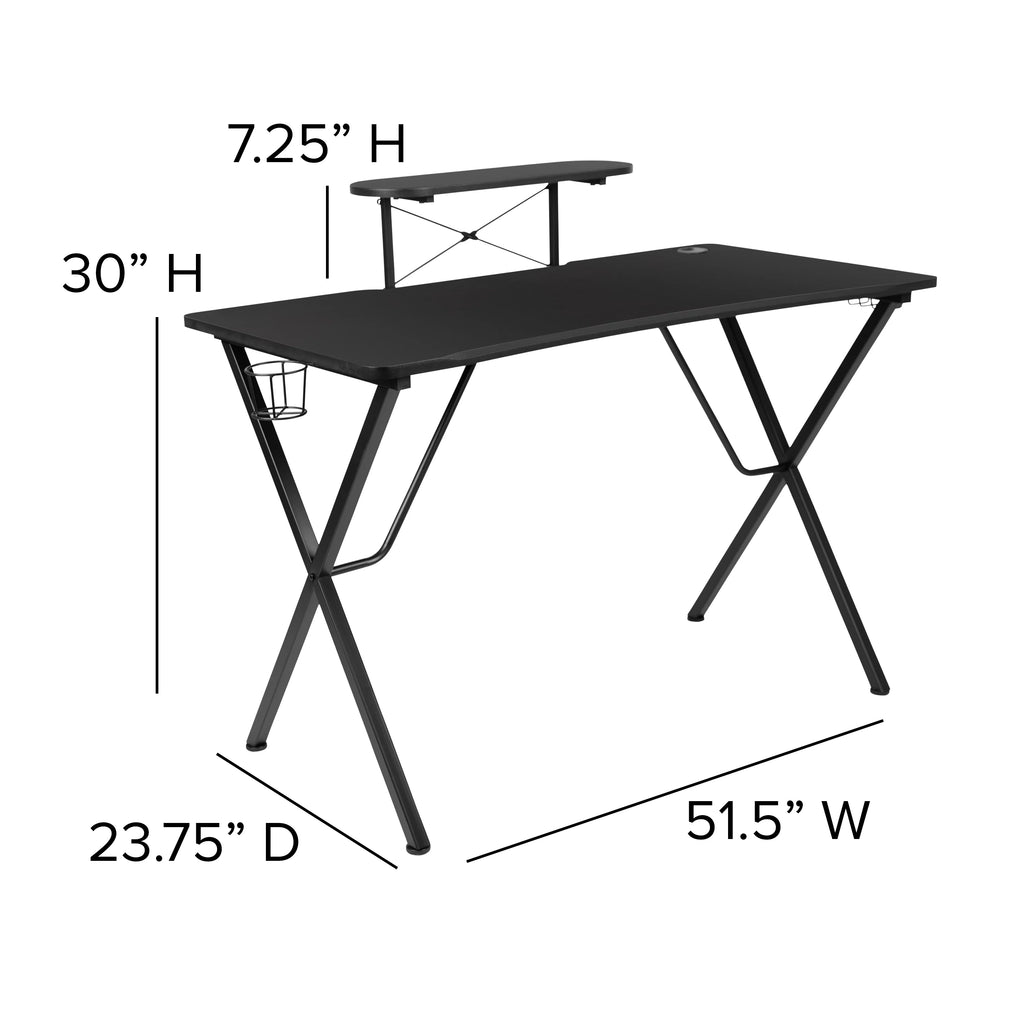Black/Orange Gaming Desk Set with Cup Holder Y20540