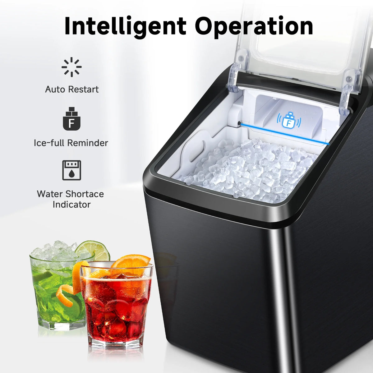 30Lbs Per Day Self-Cleaning Stainless Steel Countertop Ice Maker D90952