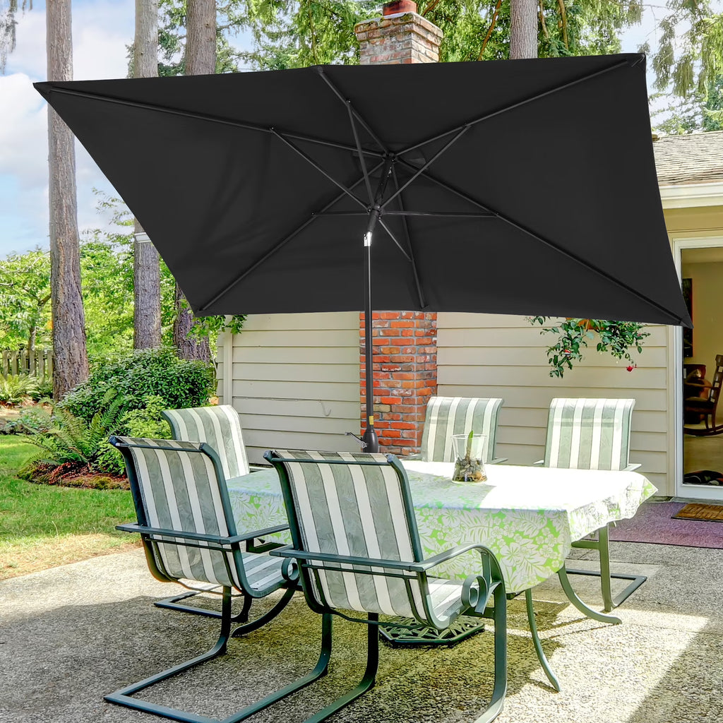 10 x 6.5ft Outdoor Patio Rectangular Table Umbrella with Hand Crank and Push Button Tilt, Black X30596