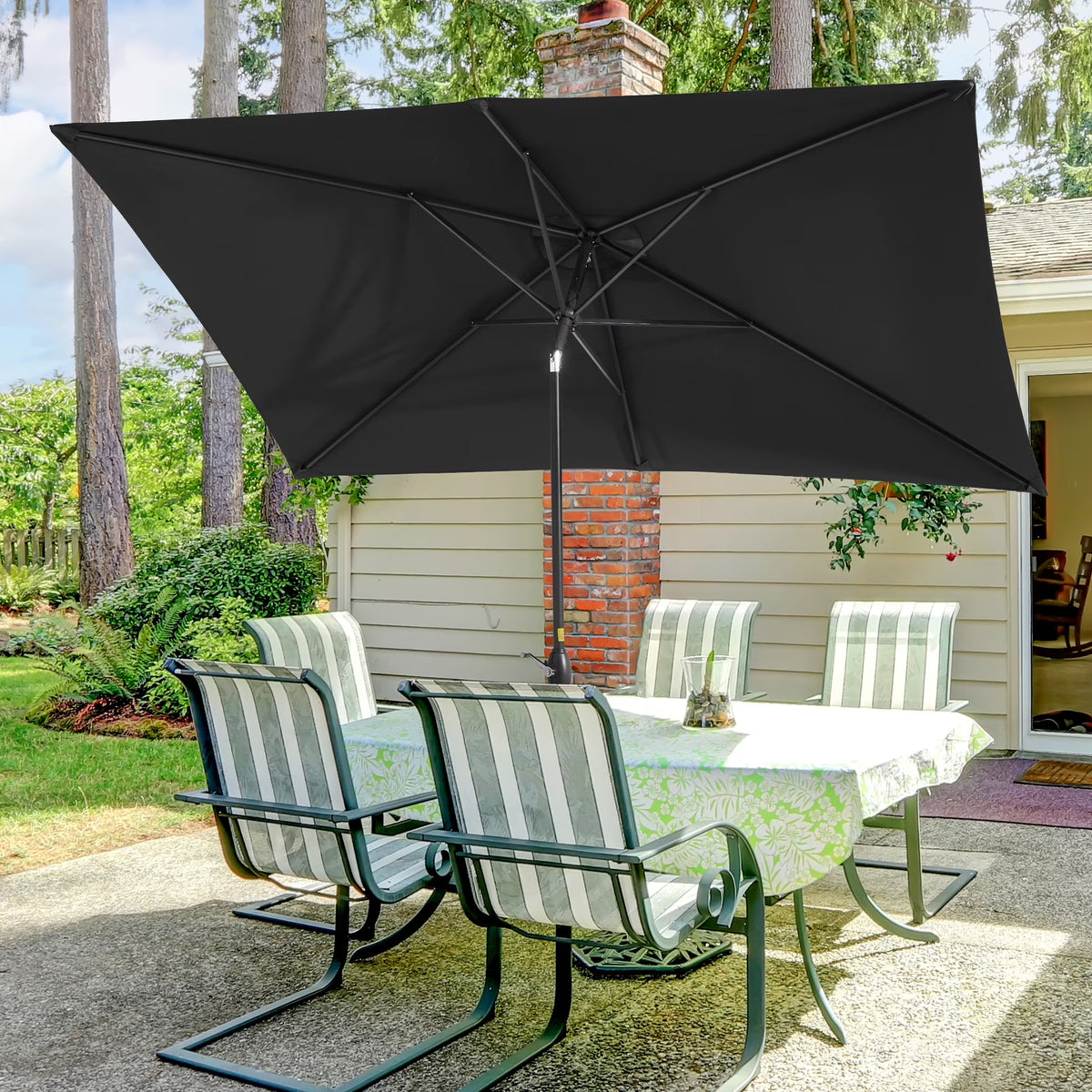 10 x 6.5ft Outdoor Patio Rectangular Table Umbrella with Hand Crank and Push Button Tilt, Black X30596