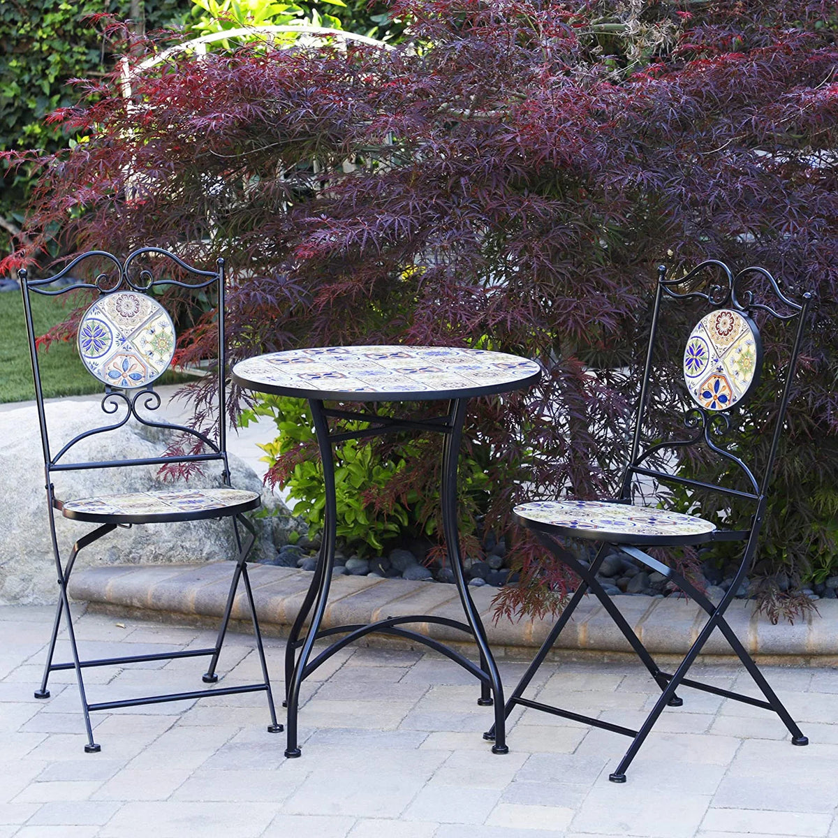 Multicolor Mediterranean Tile Design Table Chairs Patio Seating Z941