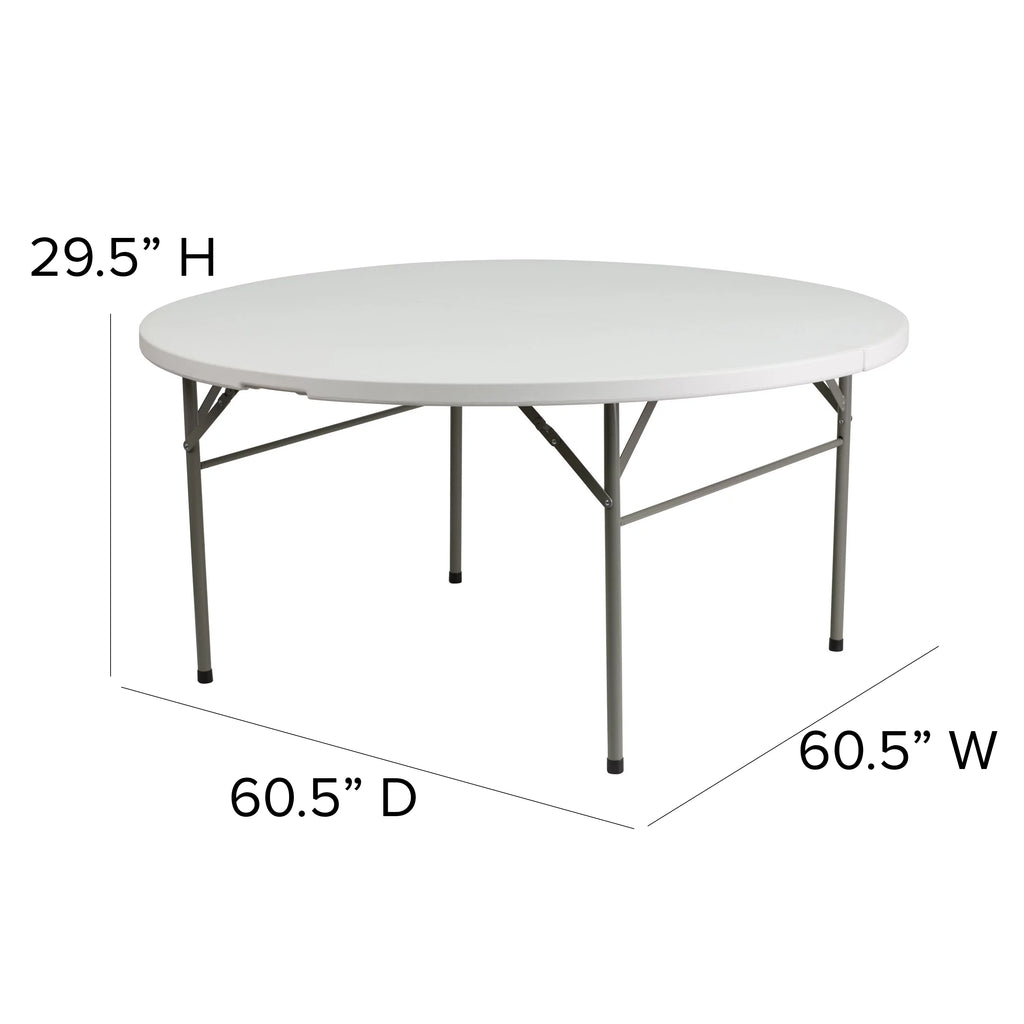 5-Foot Round Bi-Fold Granite White Plastic Folding Table with Carrying Handle F14439