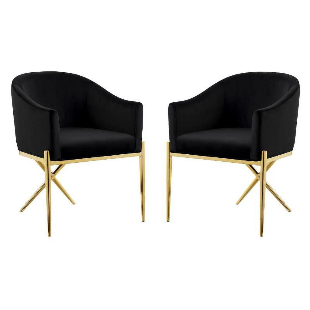 2 Piece Velvet Black Arm Chair Set with Gold Metal Legs R533657