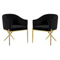 2 Piece Velvet Black Arm Chair Set with Gold Metal Legs R533657