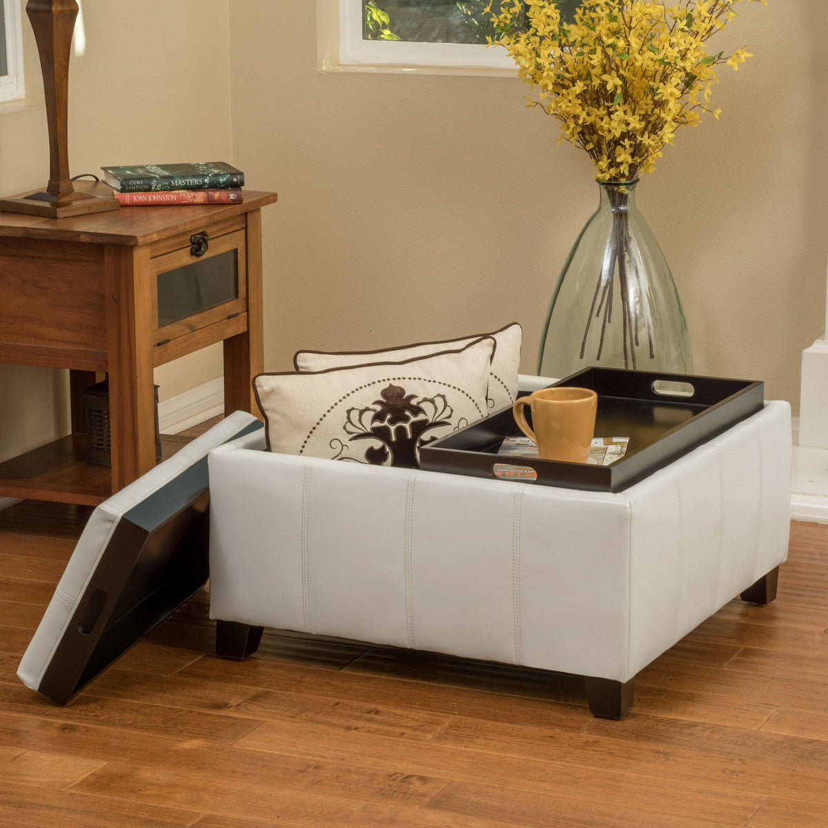 Red Leather Storage Ottoman L580
