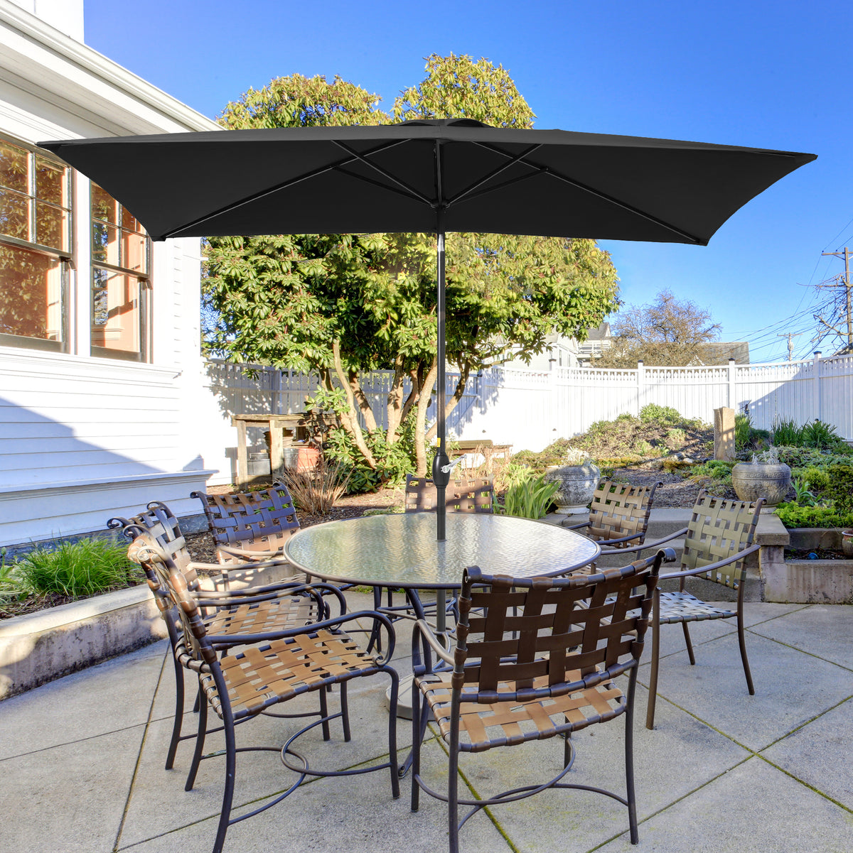 10 x 6.5ft Outdoor Patio Rectangular Table Umbrella with Hand Crank and Push Button Tilt, Black X30596