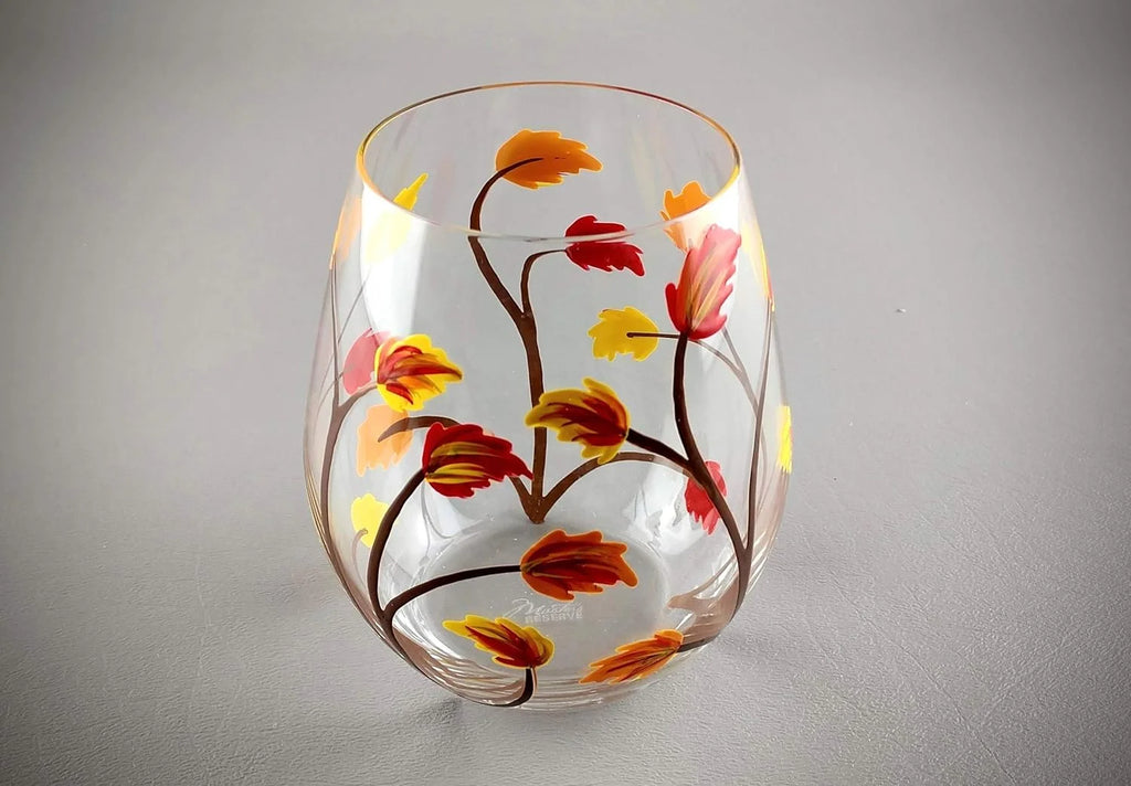 Stemless Hand Painted Wine Glass 18 Ounce Y478