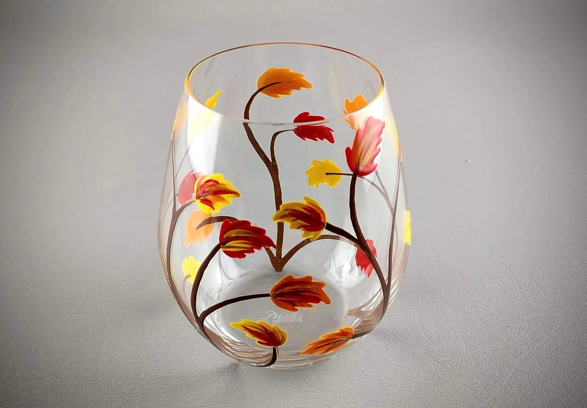 Stemless Hand Painted Wine Glass 18 Ounce Y478