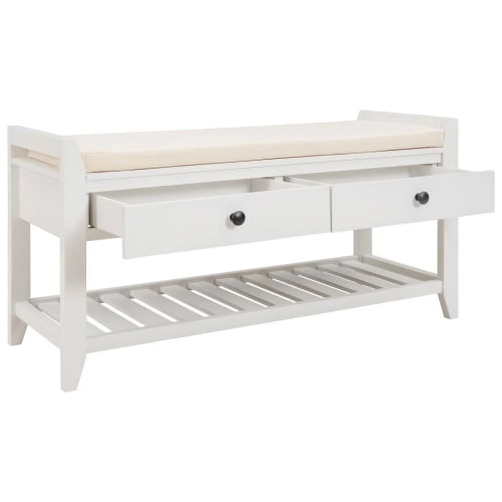 White Shoe Rack with Cushioned Seat and Drawers D99367