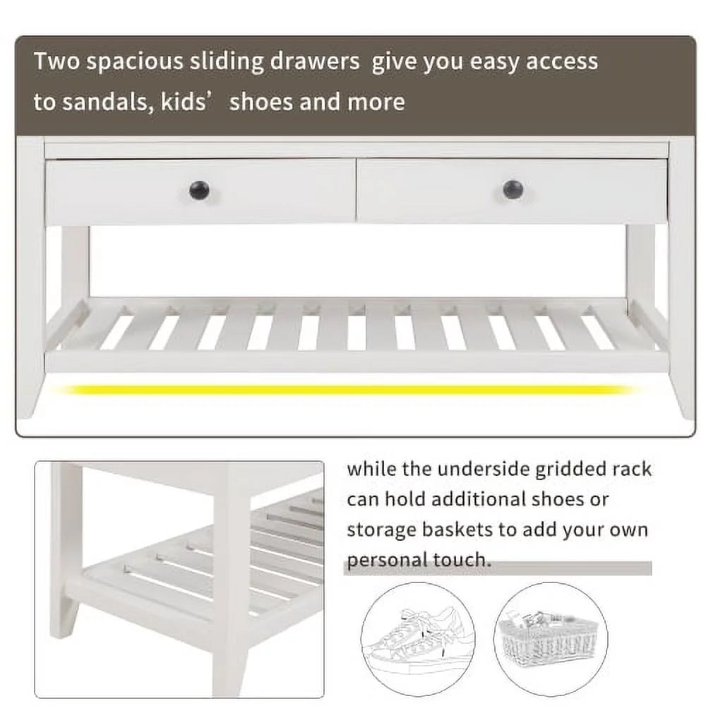 White Shoe Rack with Cushioned Seat and Drawers D99367