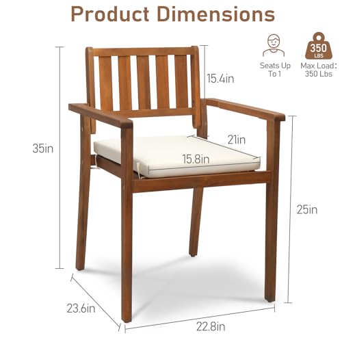 Acacia Wood Stackable Patio Dining Chairs Set of 4 with Cushions D7334