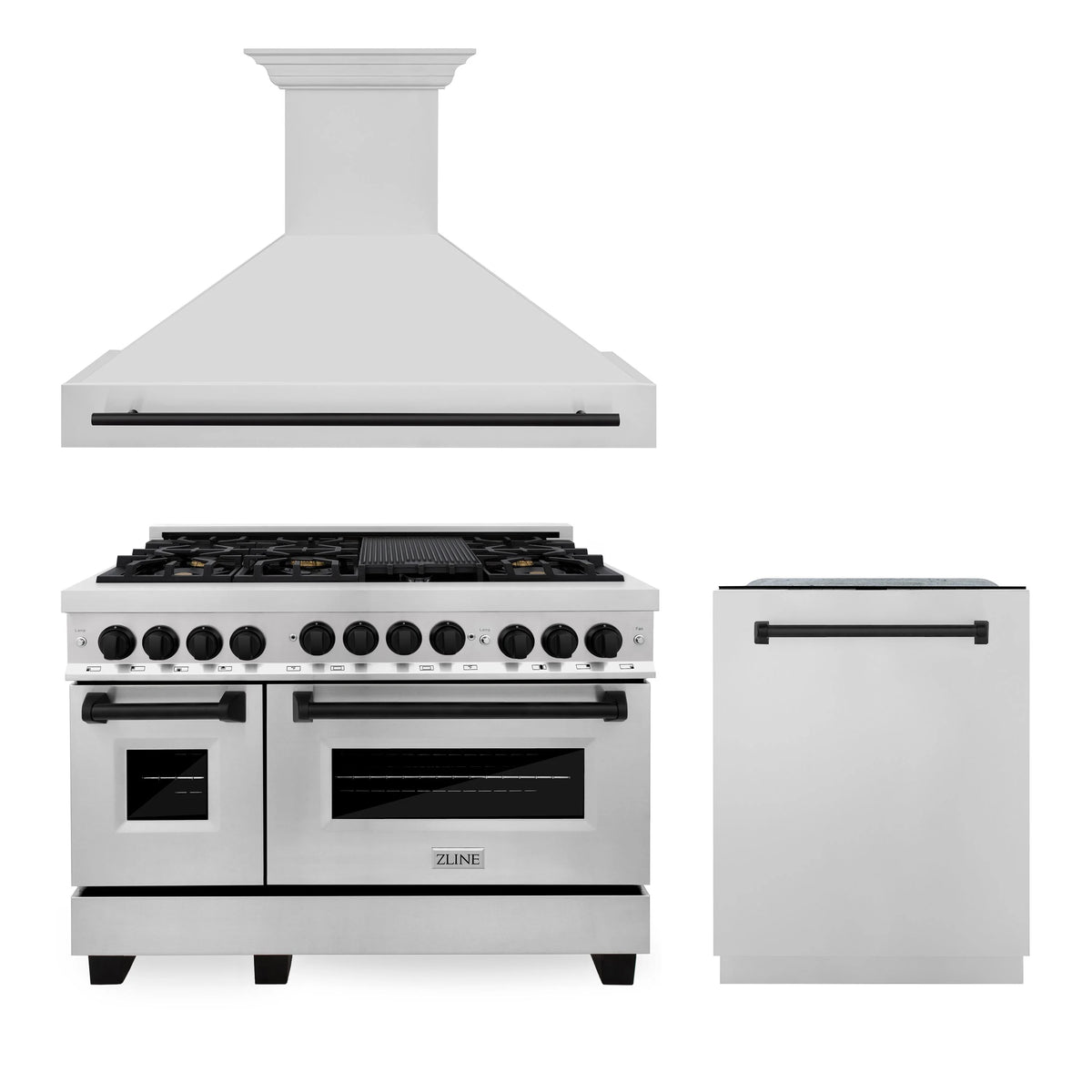 48 In. Gas Range, Range Hood and Dishwasher in Stainless Steel L629