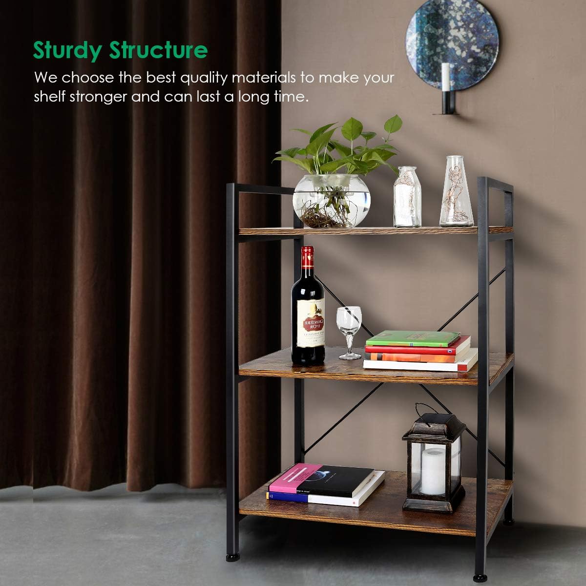 3-Tier Wood and Metal Bookshelf B89022