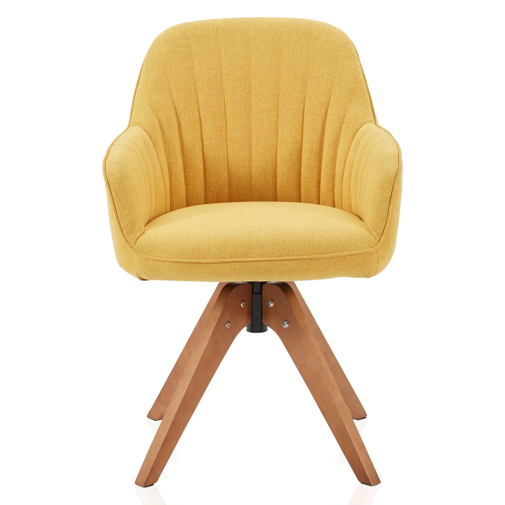 Mid Century Modern Swivel Accent Chair Linen Upholstered with Beech Wood Legs T2379