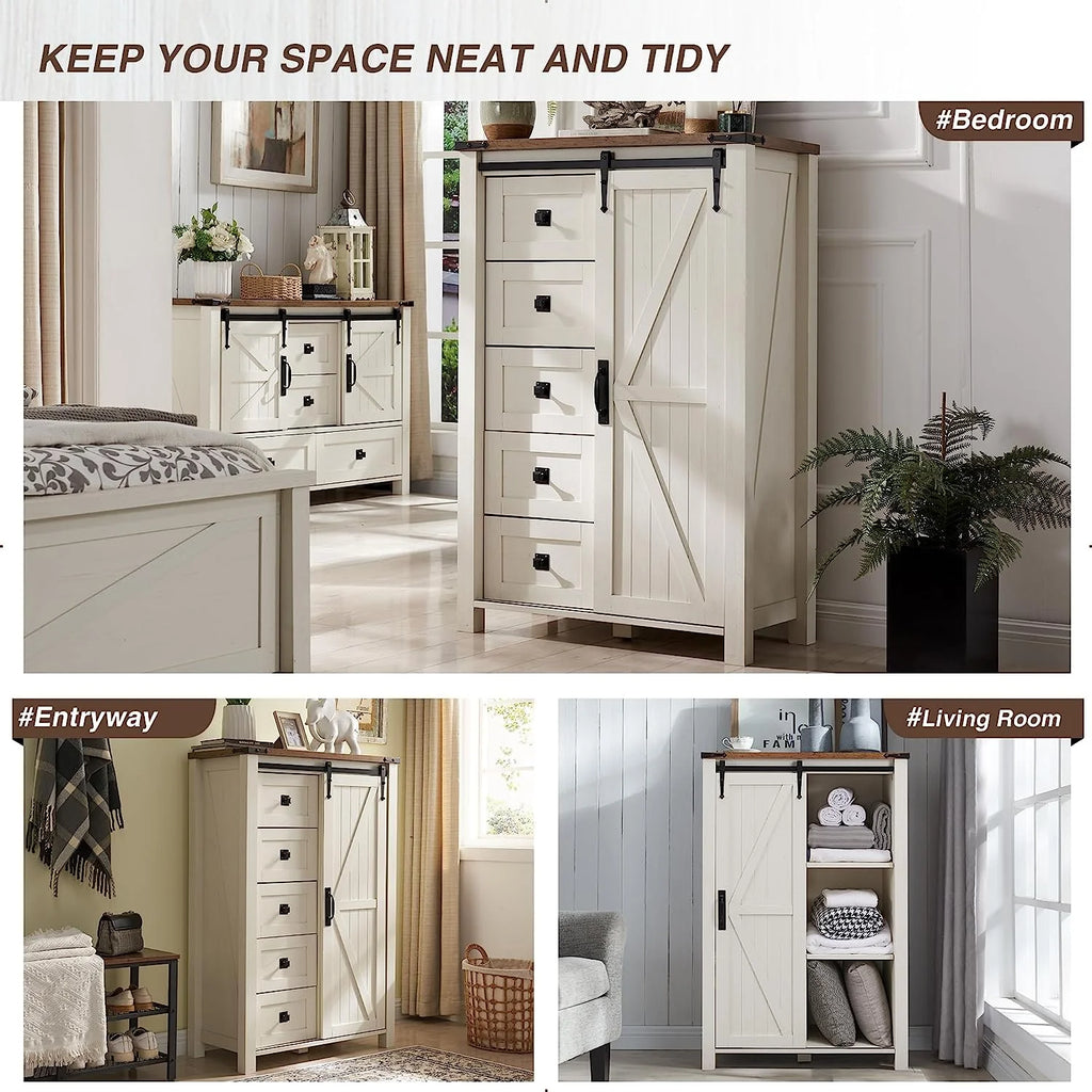 5 Drawer Dresser with Barn Door V384