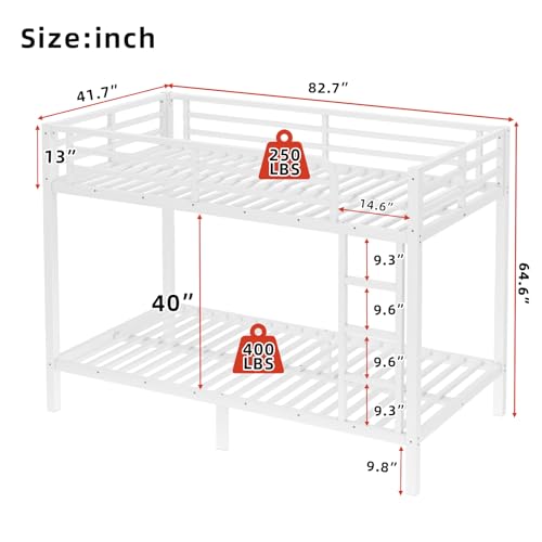 Twin XL Over Twin XL Black Metal Bunk Bed Frame with Ladder & Guardrail Z347