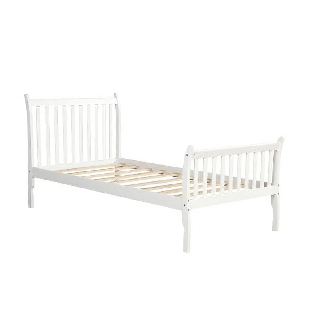 White Twin Platform Bed Frame with Wood Slat Support R9930