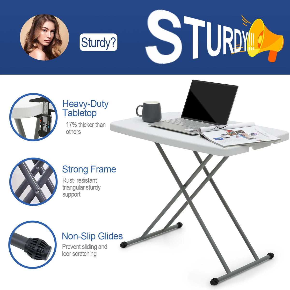 Portable Folding TV Tray Table White 30 Inch Z768
