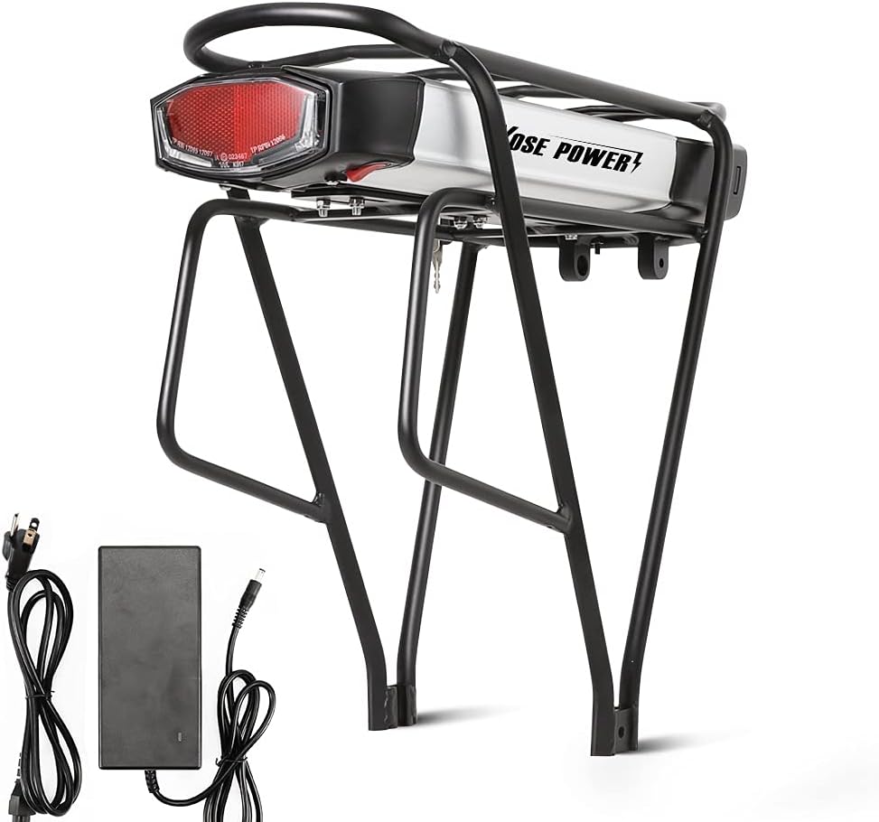 Ebike Battery 36V13Ah 48V10.4Ah Rear Rack with Charger and Tail Light T8015