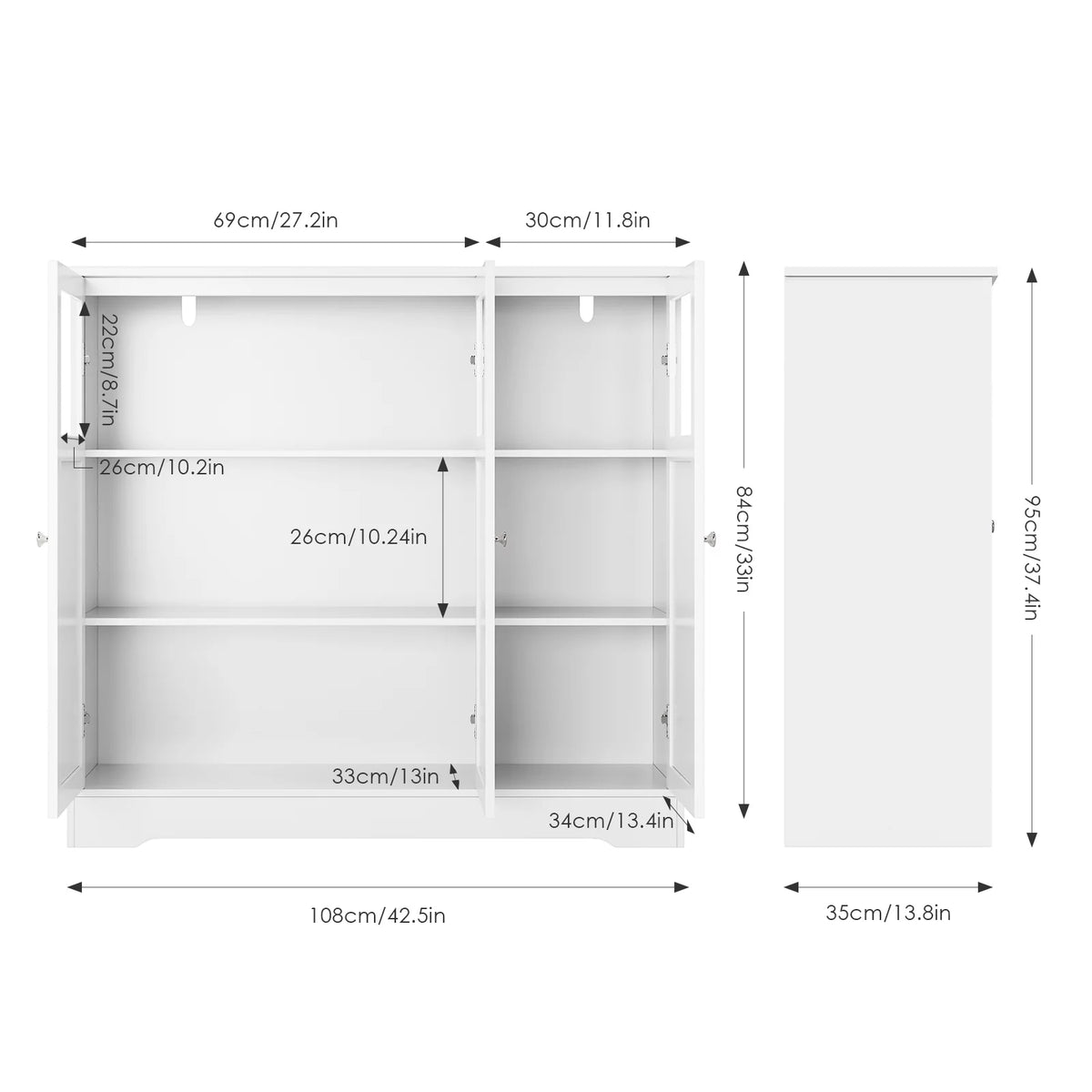 White 3 Glass Door Accent Cabinet H5715