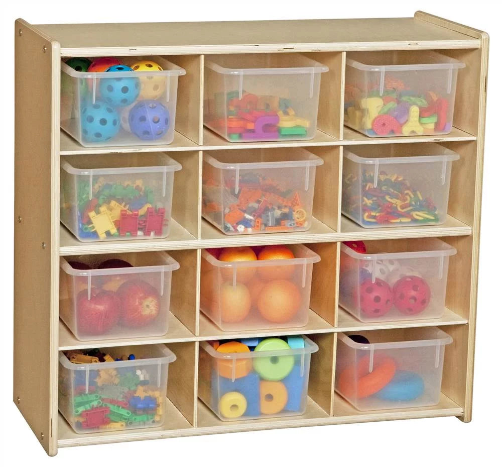 Baltic Birch 12-Cubby Storage Unit with Clear Tubs N64906