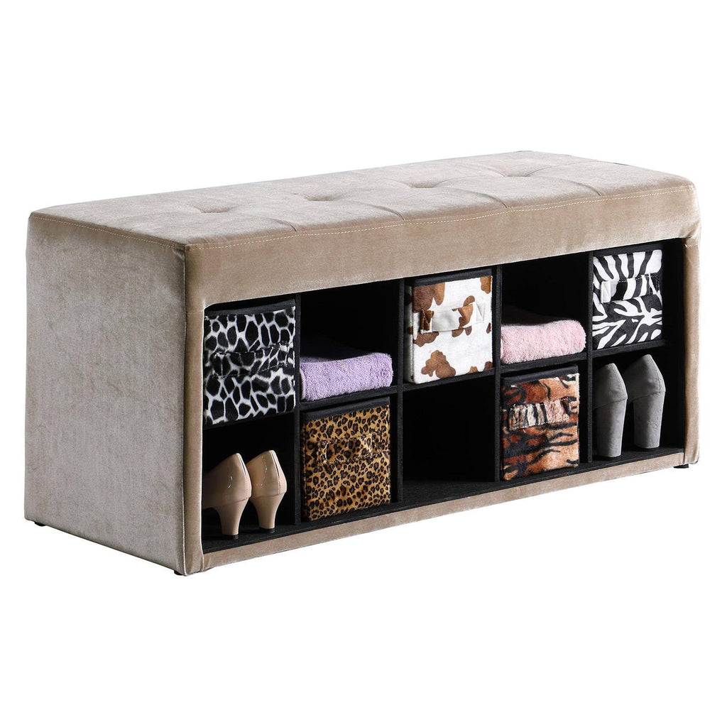 Light Brown Velour Tufted Storage Bench W985