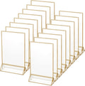 16 Pc Gold Rimmed Clear Acrylic Table Sign Holders, Double Sided Frame with Vertical Stand, 4 x 6 Inch, Pack of 2 R102844