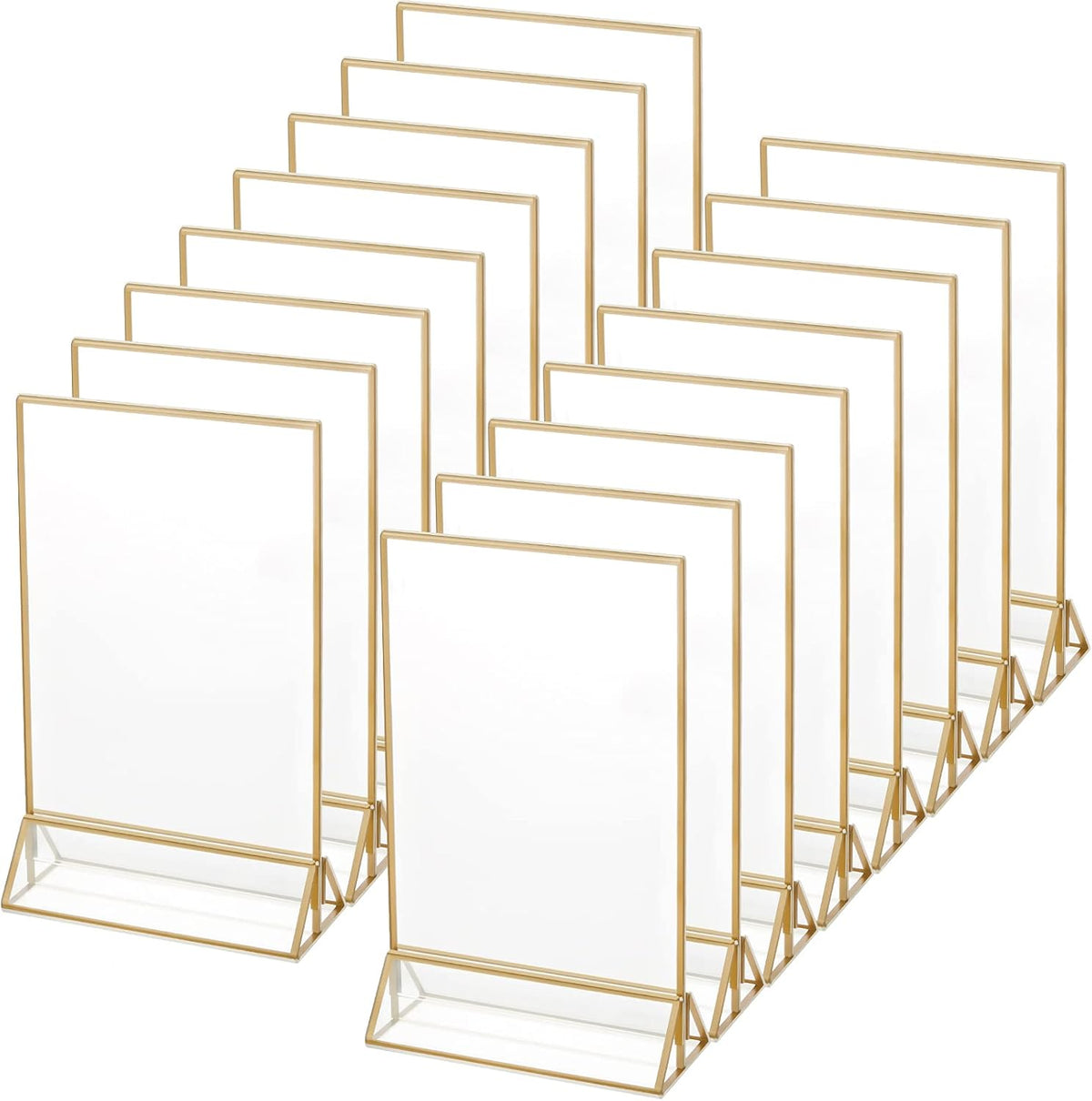 16 Pc Gold Rimmed Clear Acrylic Table Sign Holders, Double Sided Frame with Vertical Stand, 4 x 6 Inch, Pack of 2 R102844